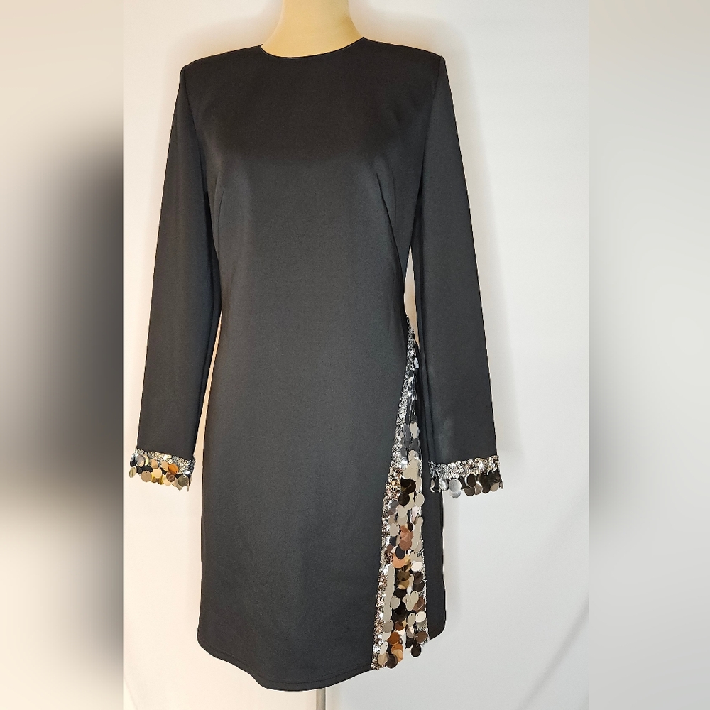 Sho Black Long Sleeve Dress with Sequin Details - XL